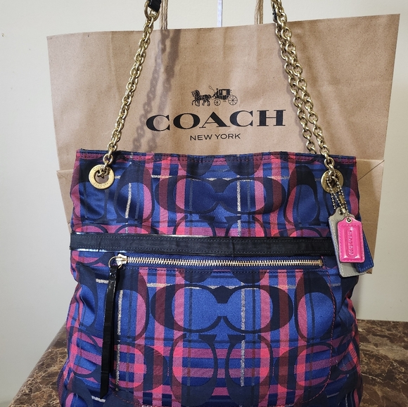 Coach Poppy Blue and Pink 2way Bag EUC - Picture 3 of 16